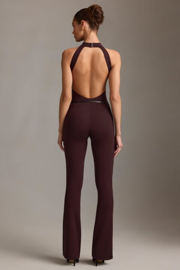 Backless Turtleneck Jumpsuit in Chocolate Brown - Image 7