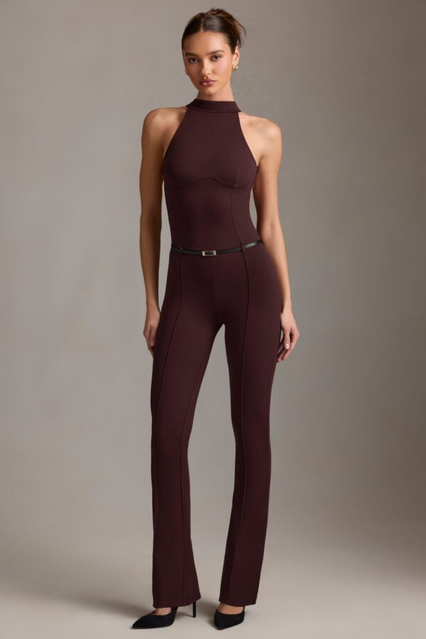Backless Turtleneck Jumpsuit in Chocolate Brown - Image 8