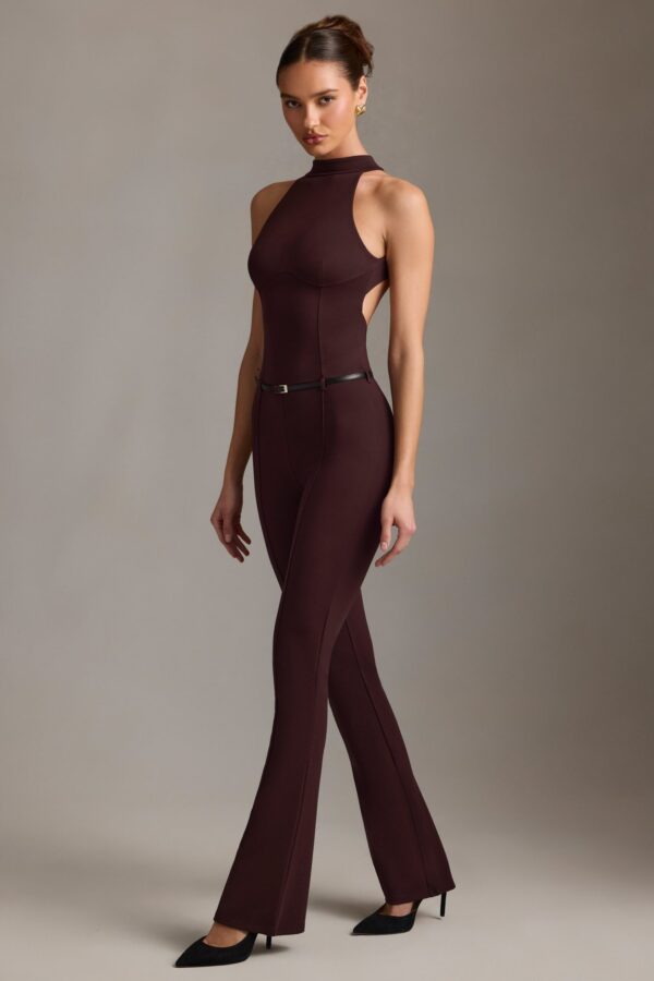 Backless Turtleneck Jumpsuit in Chocolate Brown - Image 9