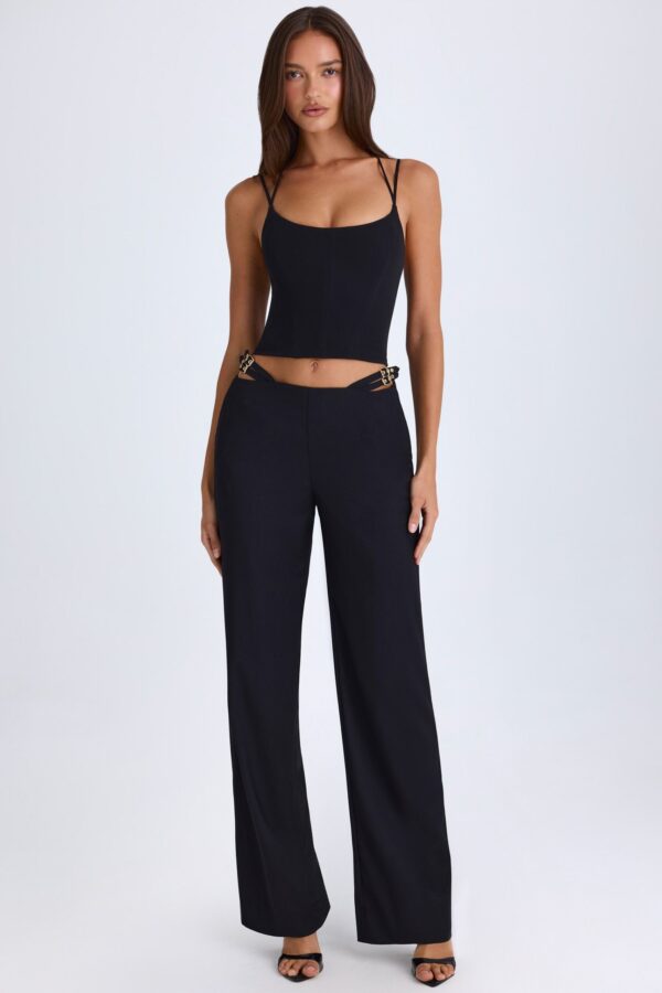 Belted Cut-Out Wide-Leg Trousers in Black - Image 5