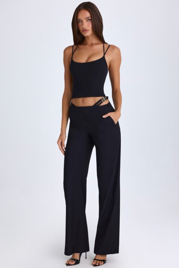 Belted Cut-Out Wide-Leg Trousers in Black - Image 6