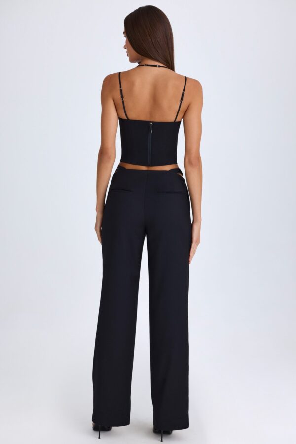 Belted Cut-Out Wide-Leg Trousers in Black - Image 3