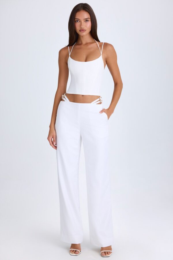 Belted Cut-Out Wide-Leg Trousers in White - Image 5