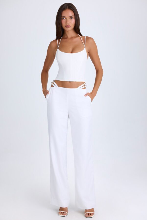 Belted Cut-Out Wide-Leg Trousers in White - Image 6