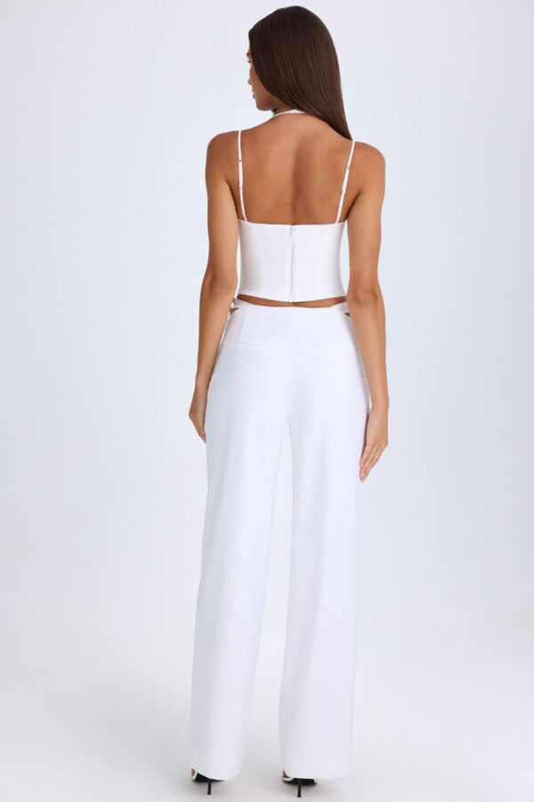 Belted Cut-Out Wide-Leg Trousers in White - Image 3