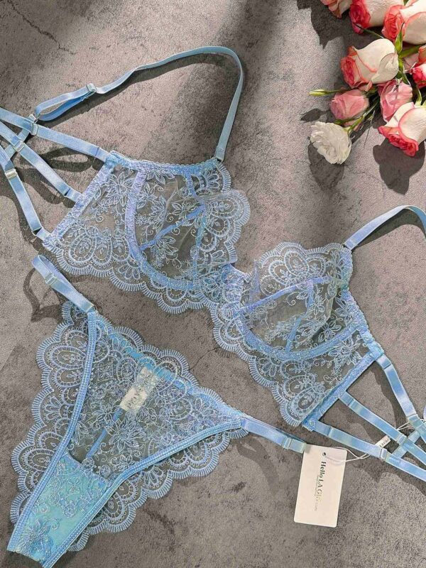 Blue Exquisite Lace Lingerie Set - Image 8