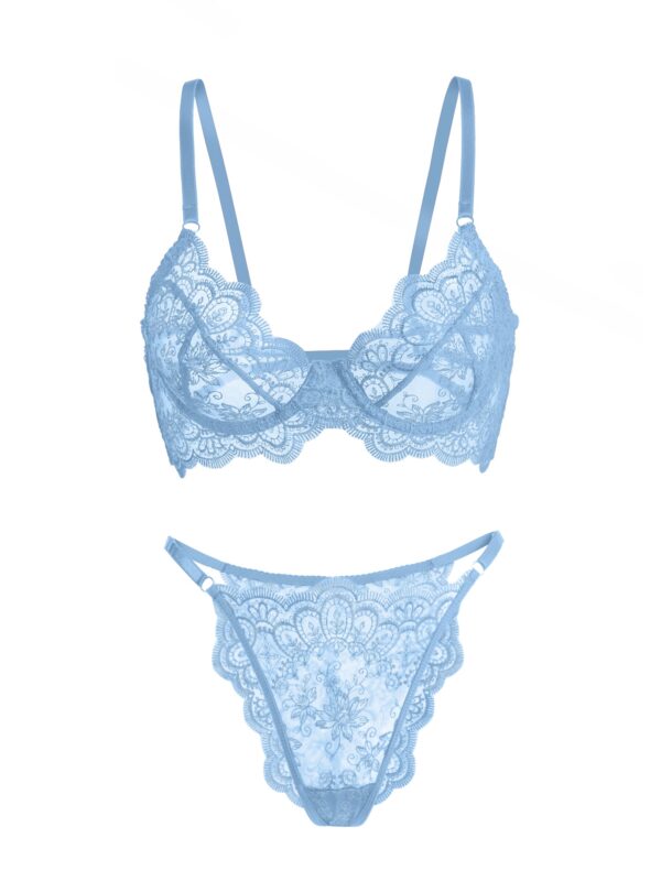 Blue Exquisite Lace Lingerie Set - Image 7